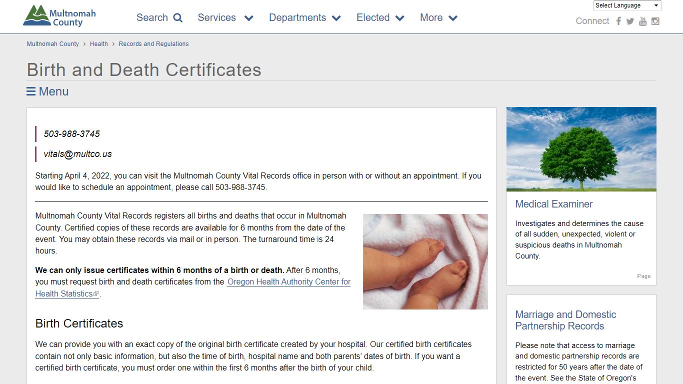 Birth and Death Certificates | Multnomah County