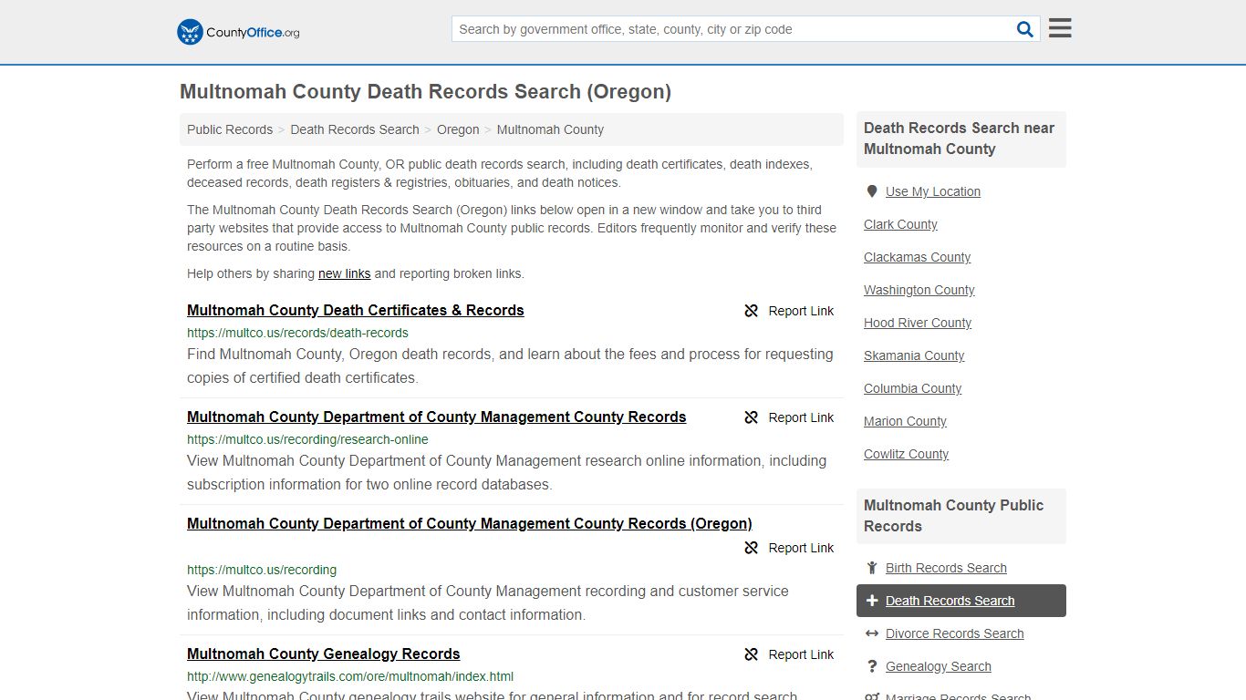 Death Records Search - Multnomah County, OR (Death ...